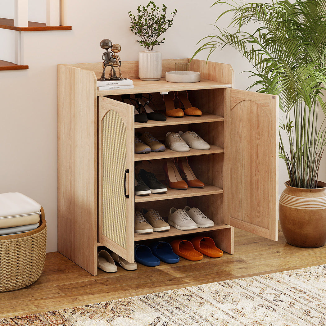 Levede 5 Tier Shoe Cabinet Wooden Double Door Storage Rack Organiser Entryway