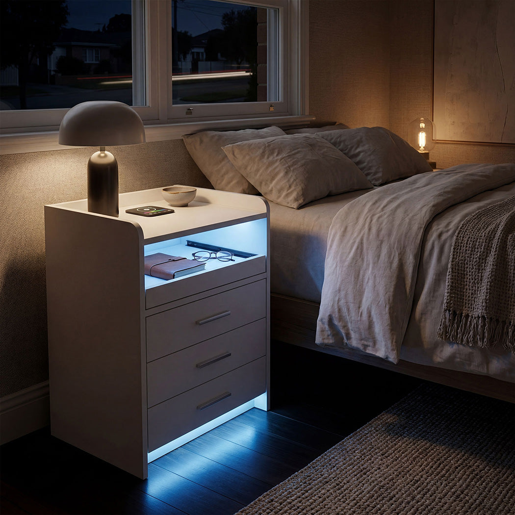 Levede Smart Bedside Table USB Wireless Charging Motion Sensor Light Nightstand