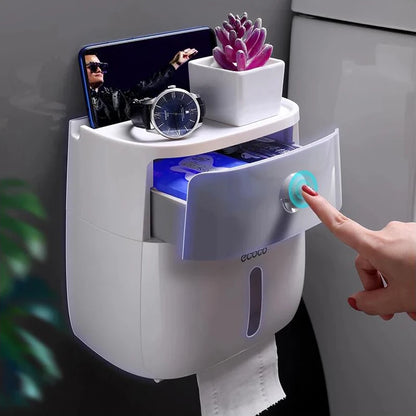 Wall-Mounted Waterproof Toilet Paper Holder & Storage Box