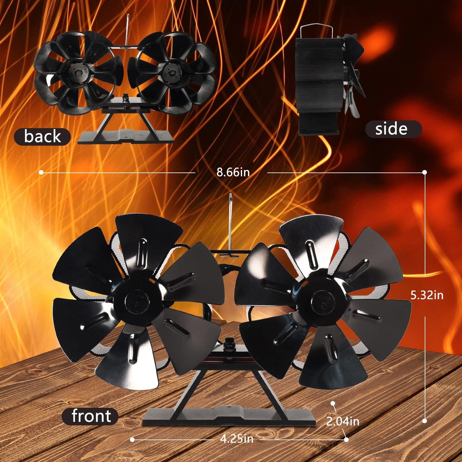 12-Blade Dual-Motor Heat-Powered Wood Stove Fan
