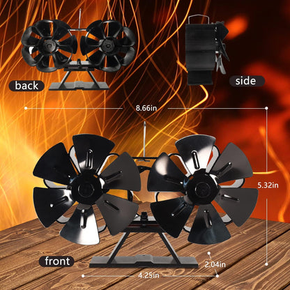 12-Blade Dual-Motor Heat-Powered Wood Stove Fan