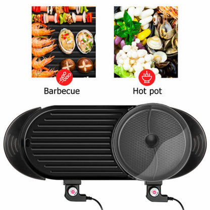 Electric 2-in-1 Smokeless Hot Pot & Teppanyaki Barbecue Grill