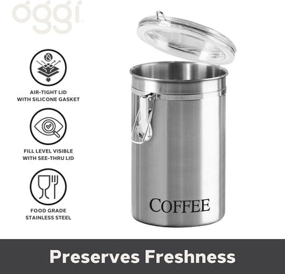 OGGI Brushed Stainless Steel Airtight Coffee Canister