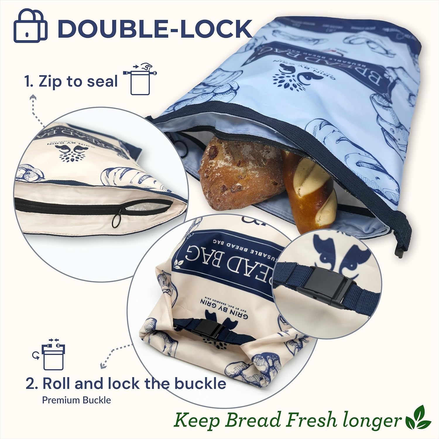 2-Pack Reusable Zipper Bread Bags for Homemade Loaf & Freezer Storage