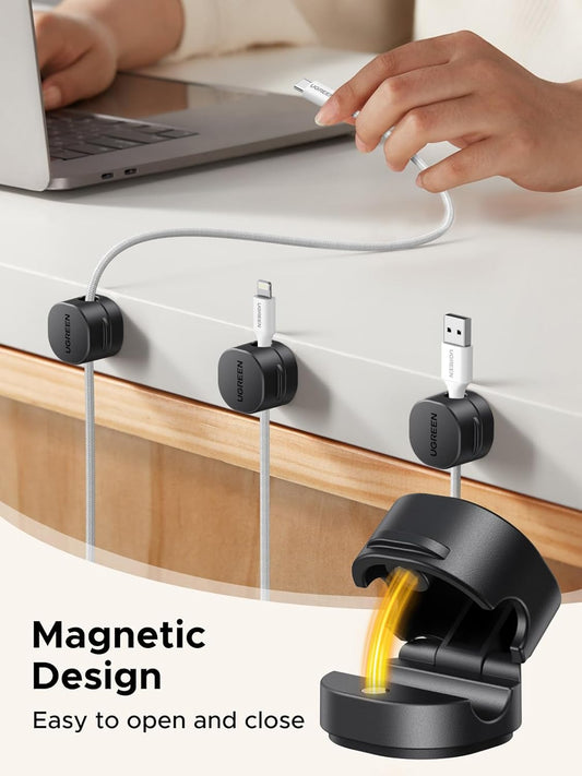 6 Pack Magnetic Cable Clip, Strong Adhesive Cable Management | Keep Phone Charging Cables, Computer Cords, and Home Appliance Cables Organized for Nightstand, Desk, Black