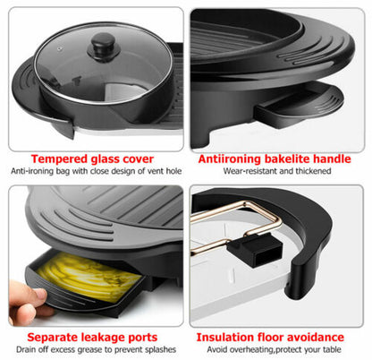 Electric 2-in-1 Smokeless Hot Pot & Teppanyaki Barbecue Grill