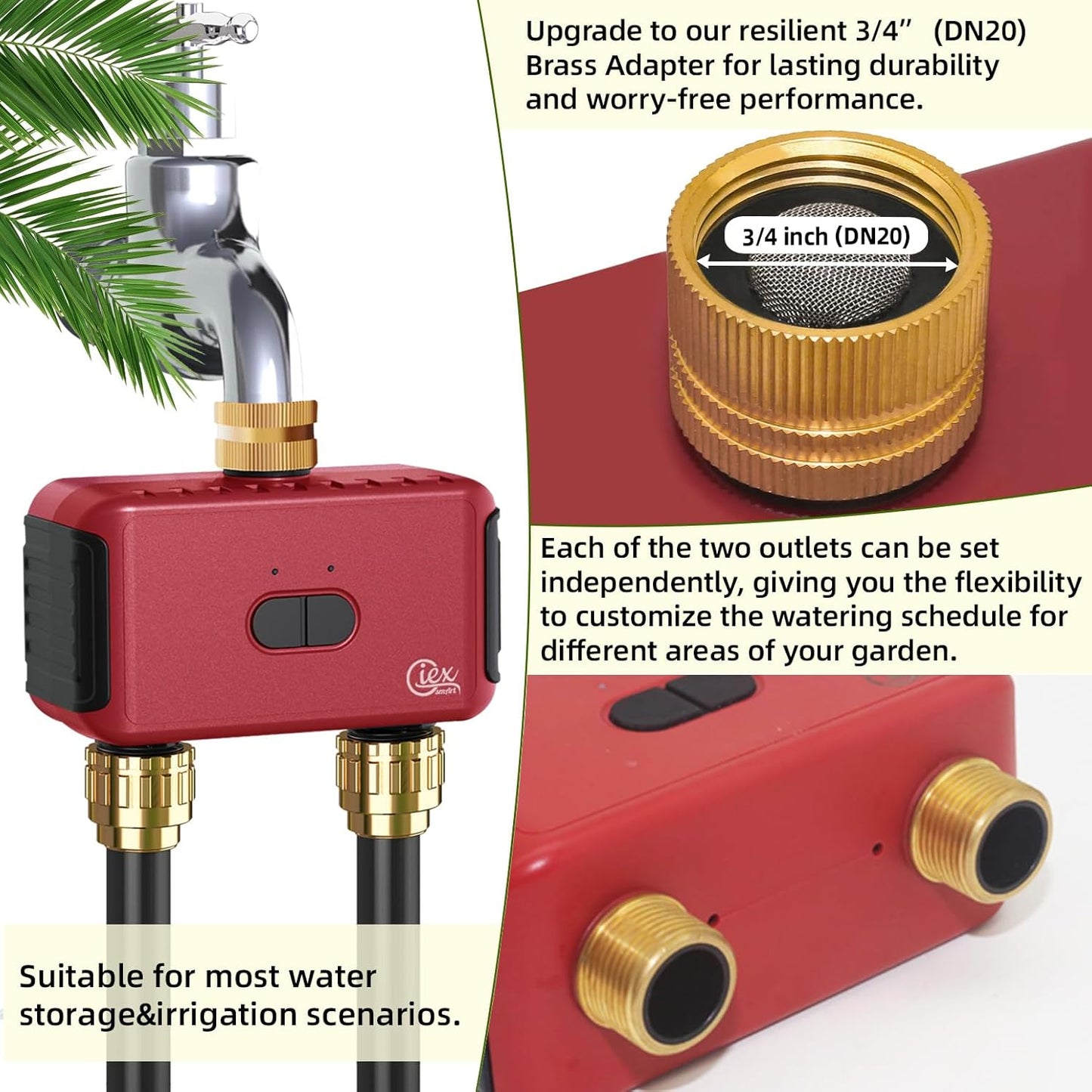 2-Zone Smart WiFi Water Timer with Full Brass Connectors