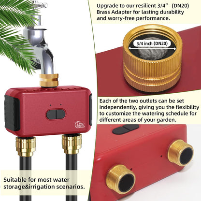 2-Zone Smart WiFi Water Timer with Full Brass Connectors