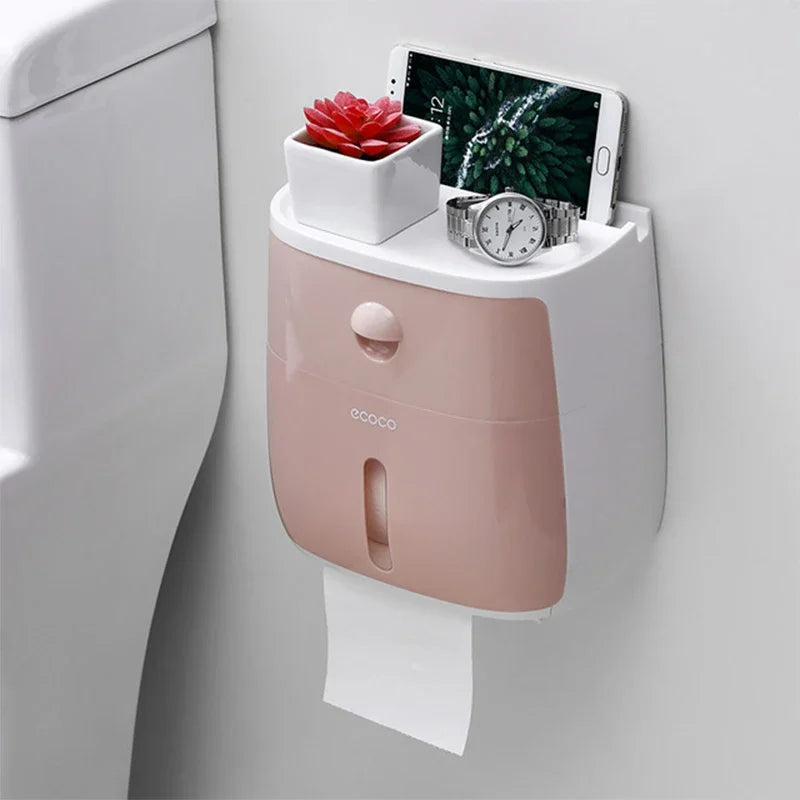 Wall-Mounted Waterproof Toilet Paper Holder & Storage Box