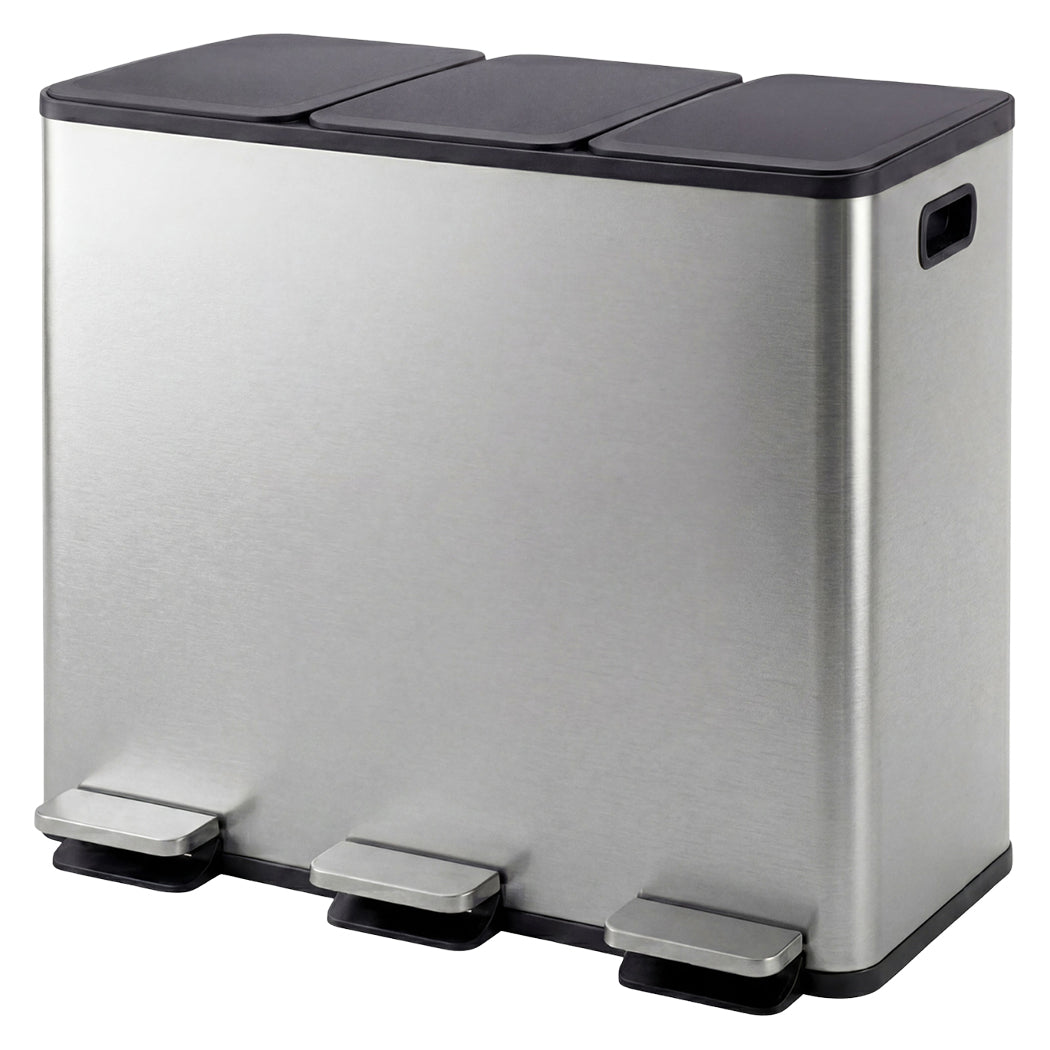 Toque Pedal Rubbish Bin Kitchen Trash Can Stainless Steel 3 x 18L Waterproof