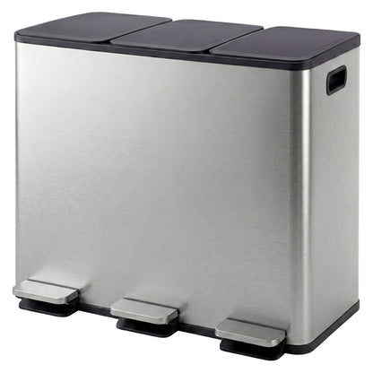 Toque Pedal Rubbish Bin Kitchen Trash Can Stainless Steel 3 x 18L Waterproof