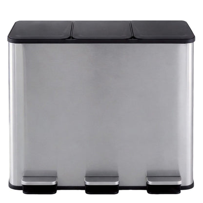 Toque Pedal Rubbish Bin Kitchen Trash Can Stainless Steel 3 x 18L Waterproof