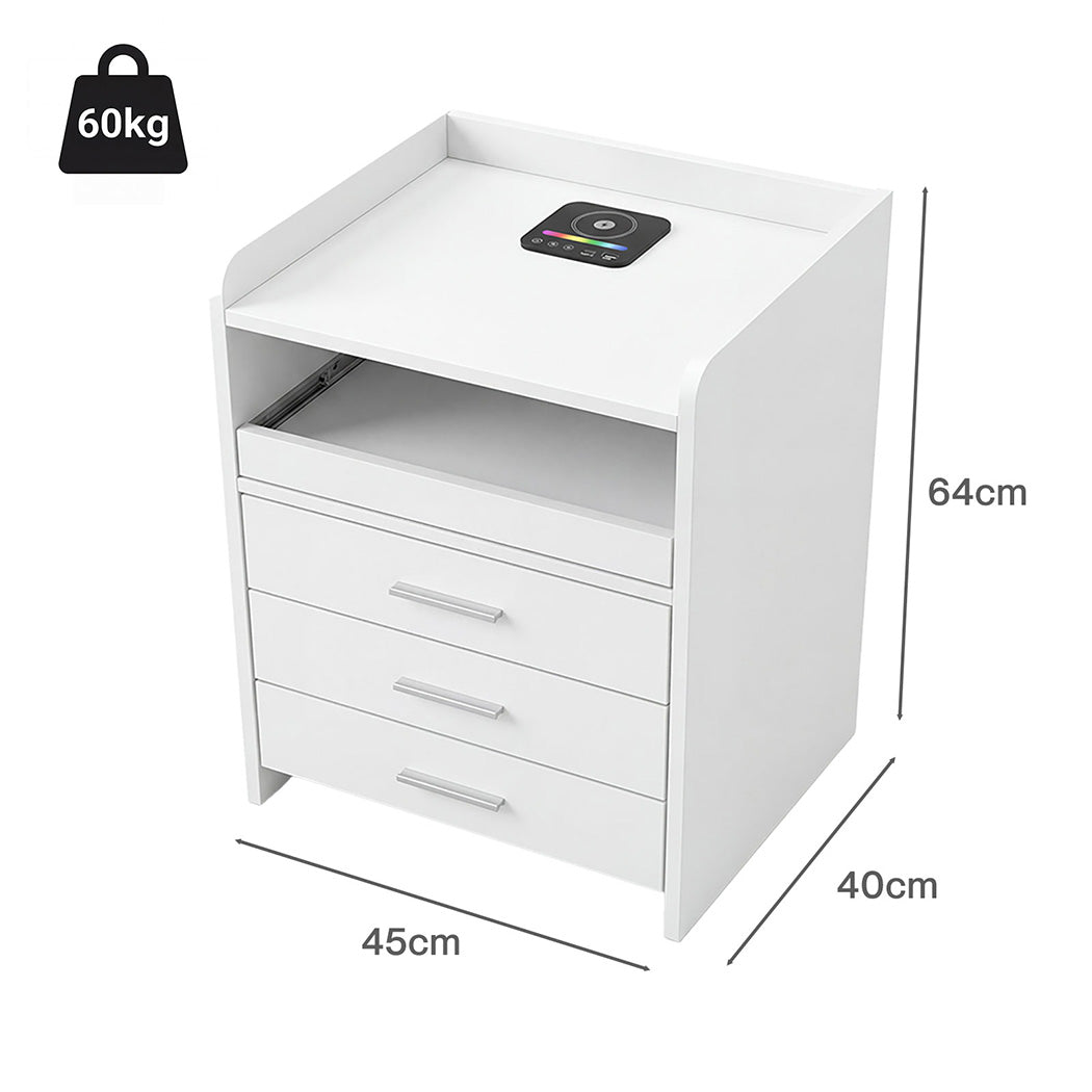 Levede Smart Bedside Table USB Wireless Charging Motion Sensor Light Nightstand