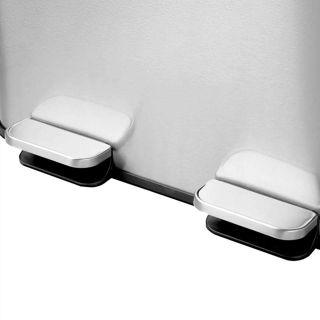 Toque Pedal Rubbish Bin Kitchen Trash Can Stainless Steel 3 x 18L Waterproof