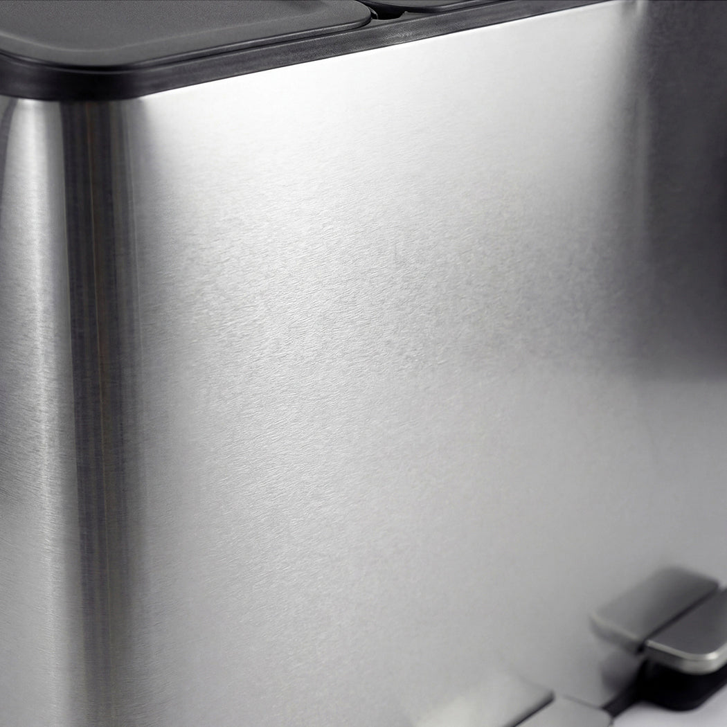 Toque Pedal Rubbish Bin Kitchen Trash Can Stainless Steel 3 x 18L Waterproof
