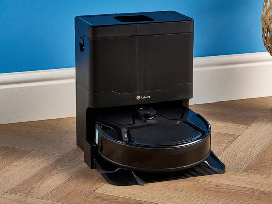 Lefant M210 Pro Omni robot docked at station in home — front angle